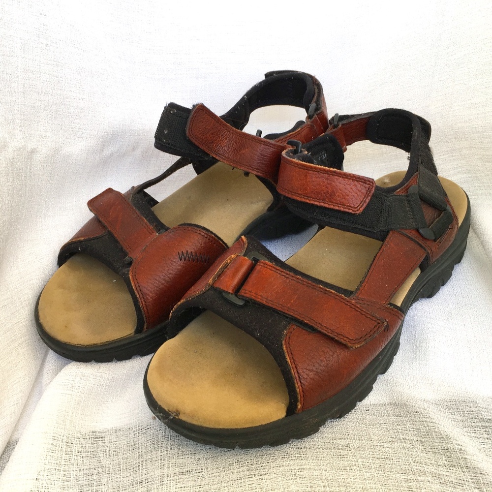 NUNN BUSH Sandals Size 11 M Hook & Loop Straps Brown Leather Comfort
